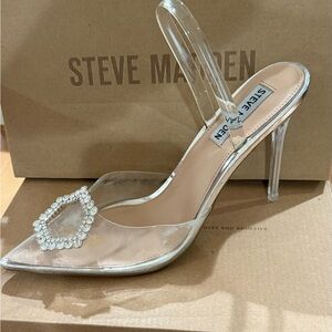 Steve Madden Clear Heels with Diamond Accent